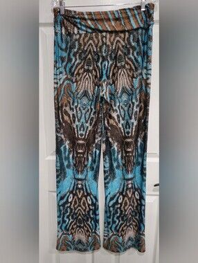 Boston Proper Blue and Brown Abstract Wide-Leg Pants